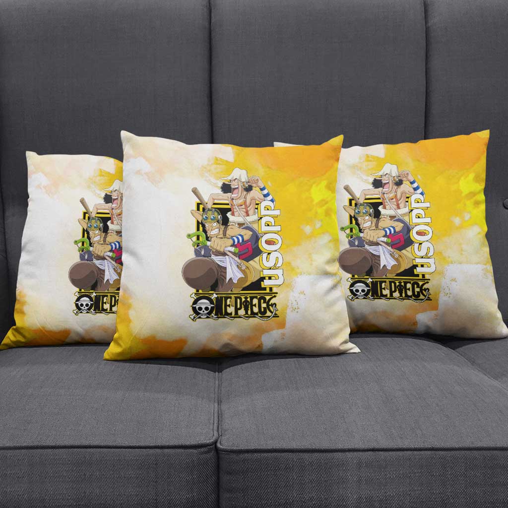 Usopp One Piece Yellow and White Theme Pillow Cover with Sniper Pose and Sogeking Mask Design - The Mazicc