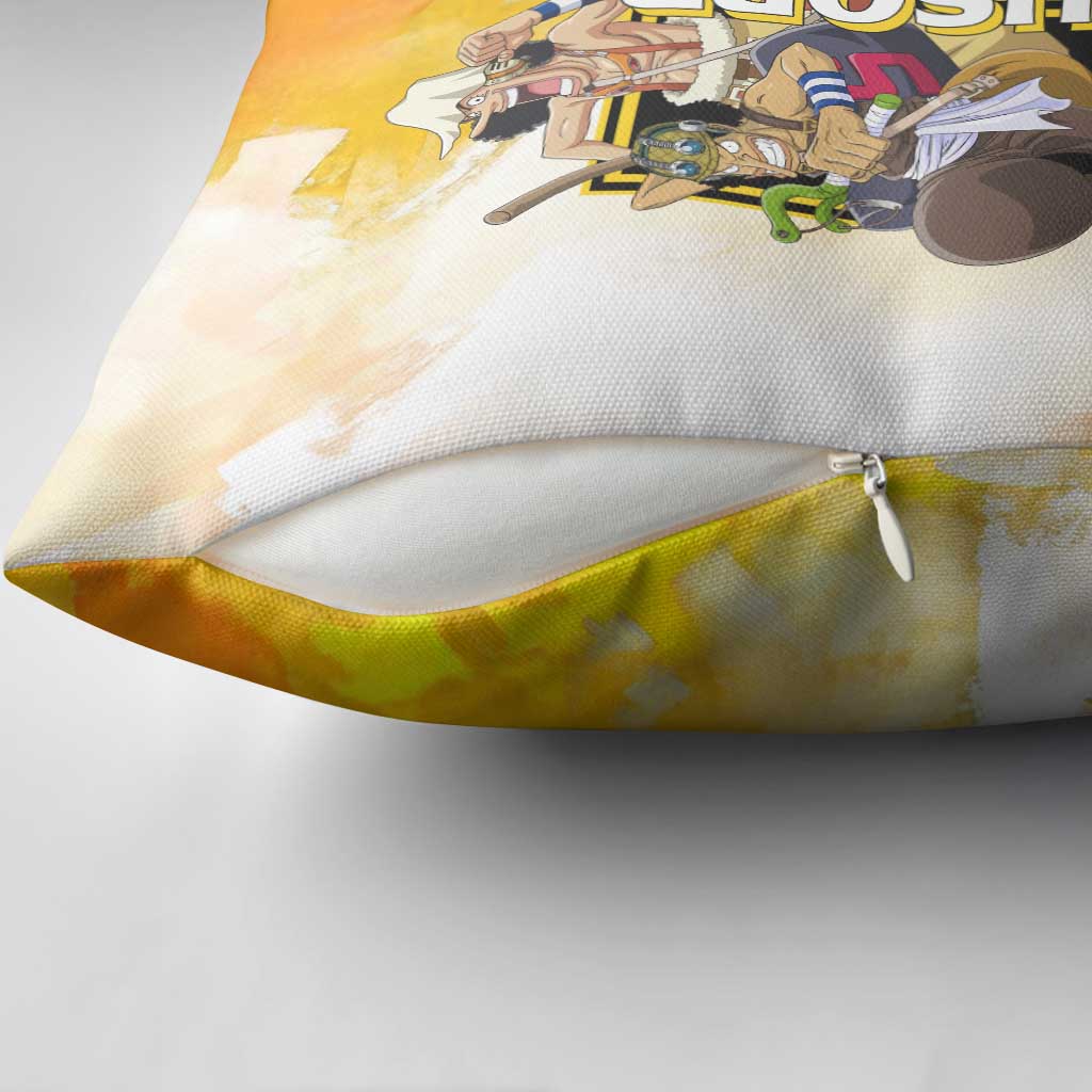 Usopp One Piece Yellow and White Theme Pillow Cover with Sniper Pose and Sogeking Mask Design - The Mazicc