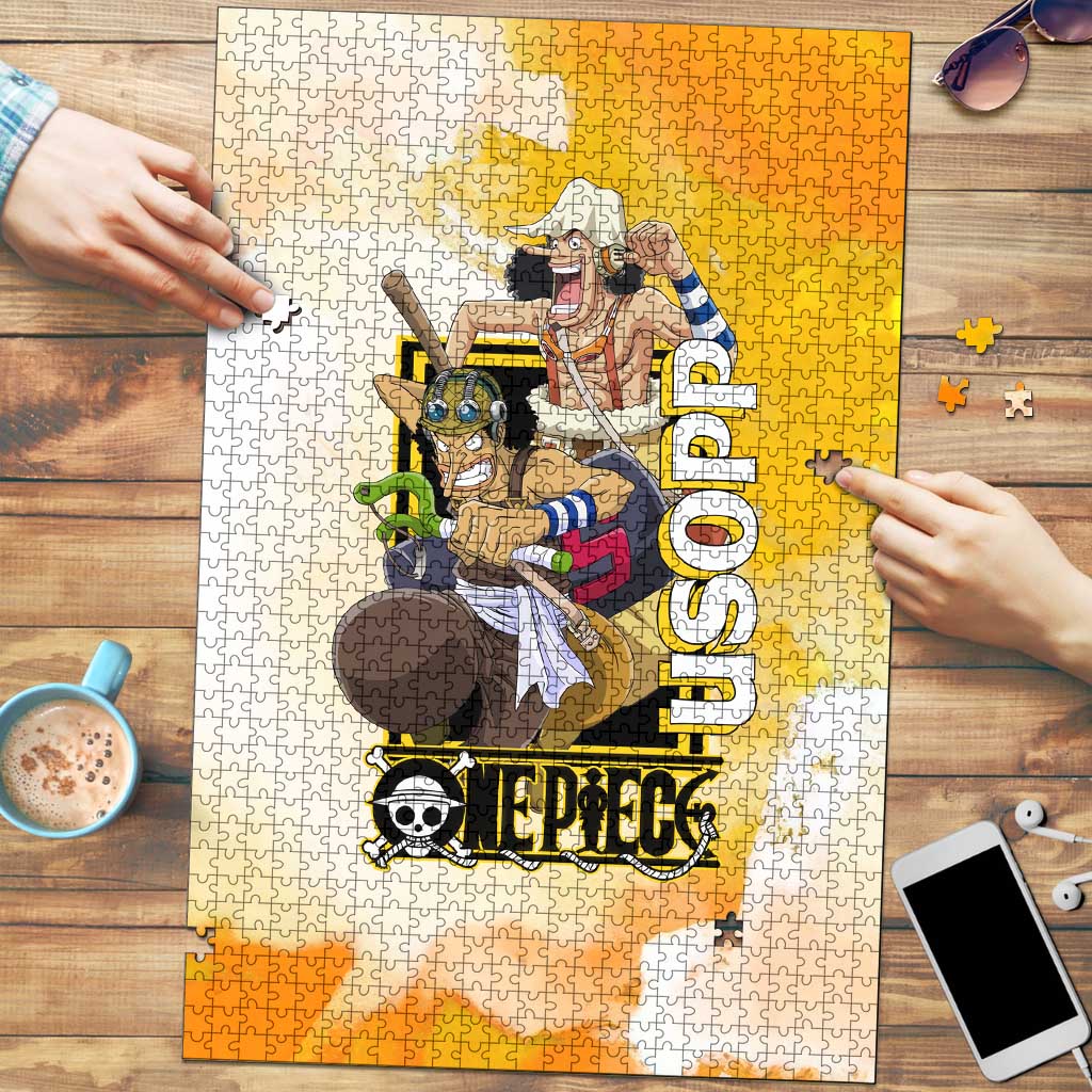 Usopp One Piece Yellow and White Theme Puzzle with Sniper Pose and Sogeking Mask Design - The Mazicc