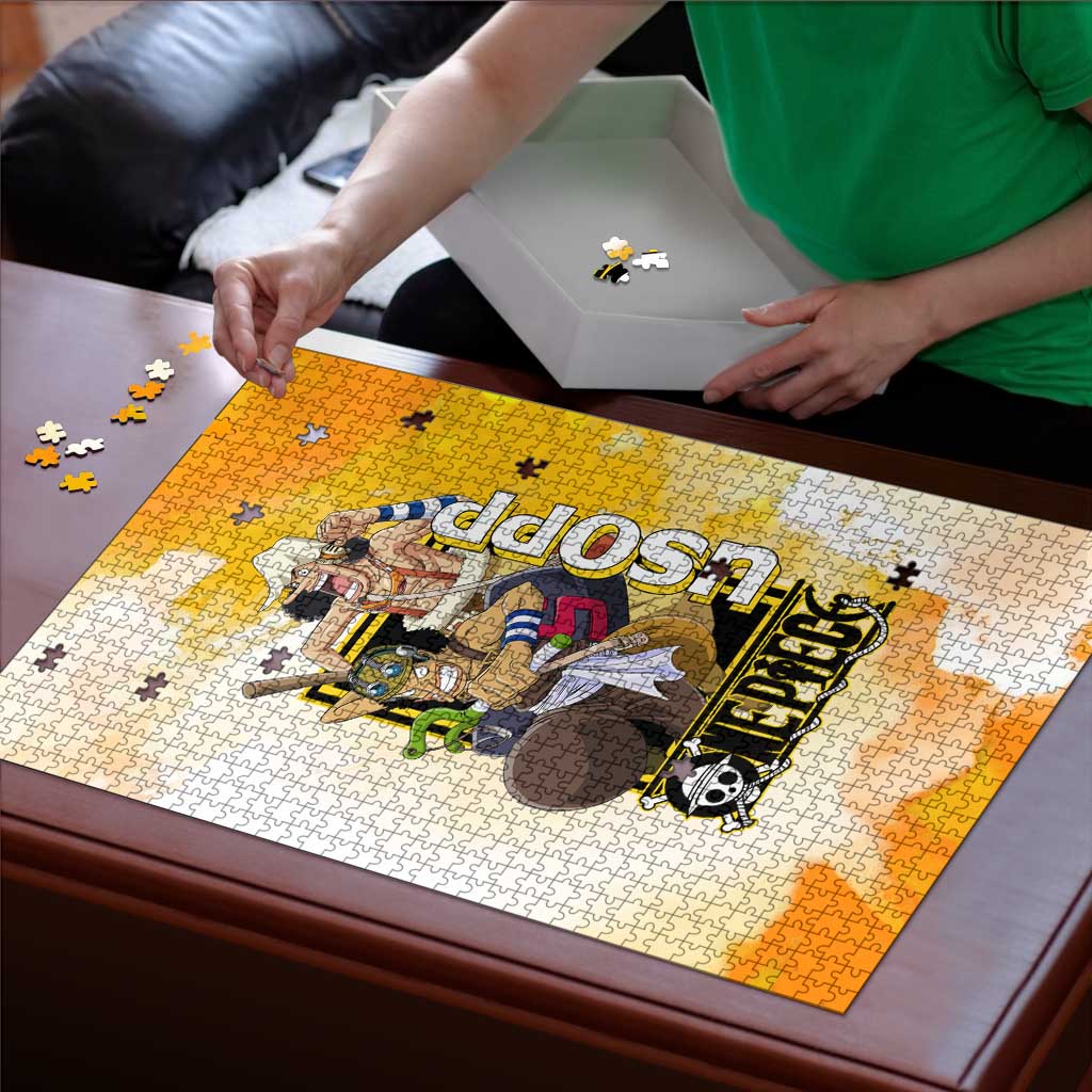 Usopp One Piece Yellow and White Theme Puzzle with Sniper Pose and Sogeking Mask Design - The Mazicc