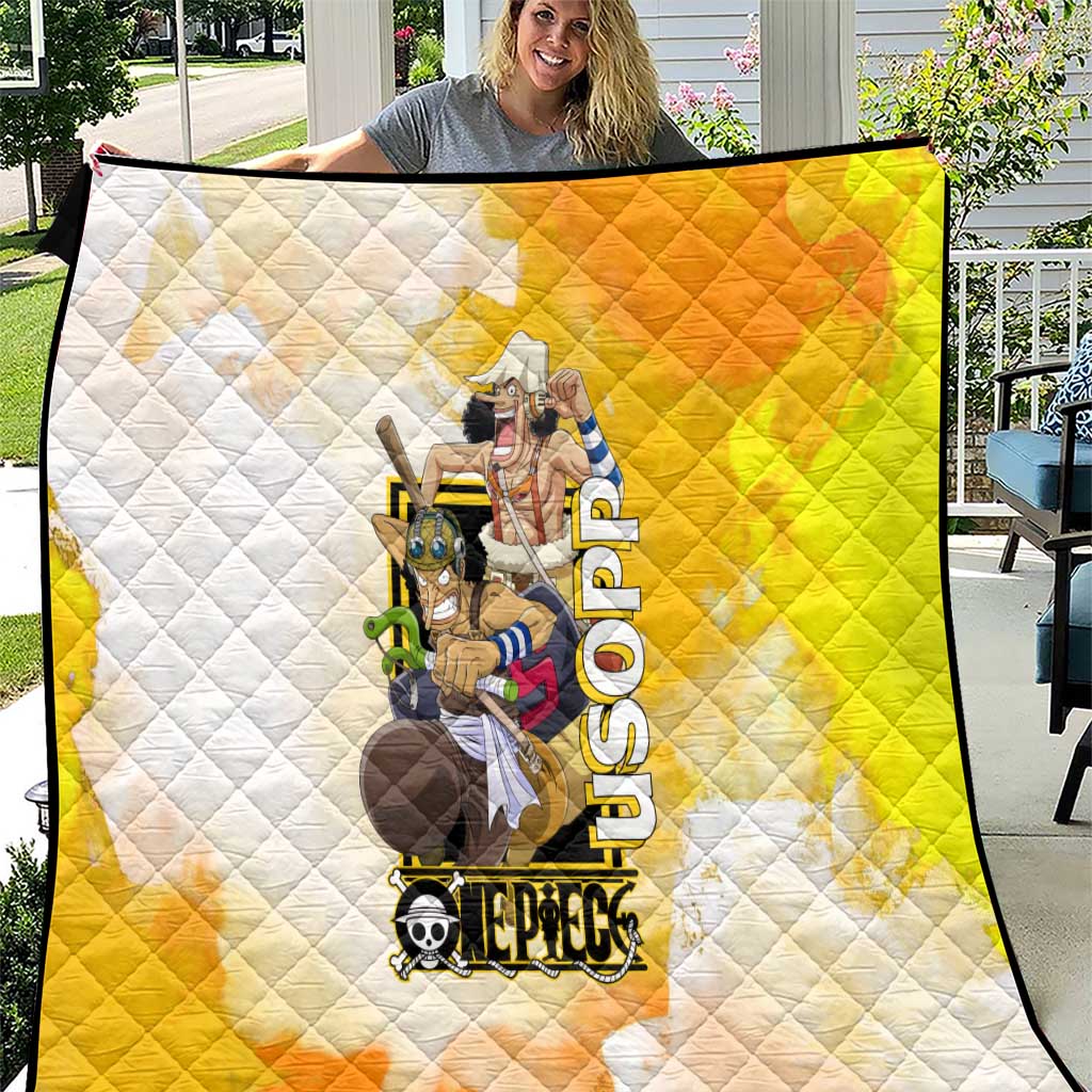Usopp One Piece Yellow and White Theme Quilt with Sniper Pose and Sogeking Mask Design - The Mazicc