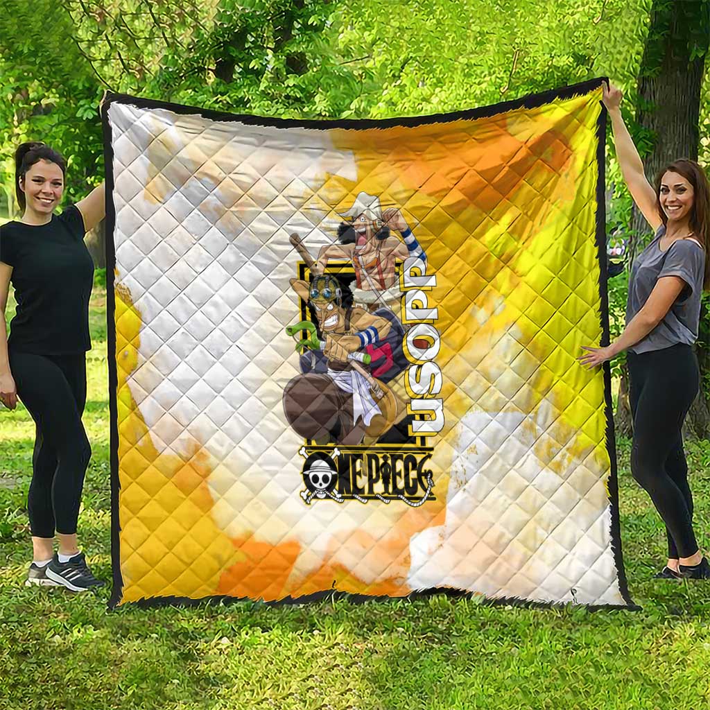 Usopp One Piece Yellow and White Theme Quilt with Sniper Pose and Sogeking Mask Design - The Mazicc