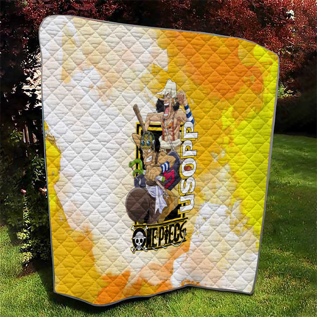 Usopp One Piece Yellow and White Theme Quilt with Sniper Pose and Sogeking Mask Design - The Mazicc