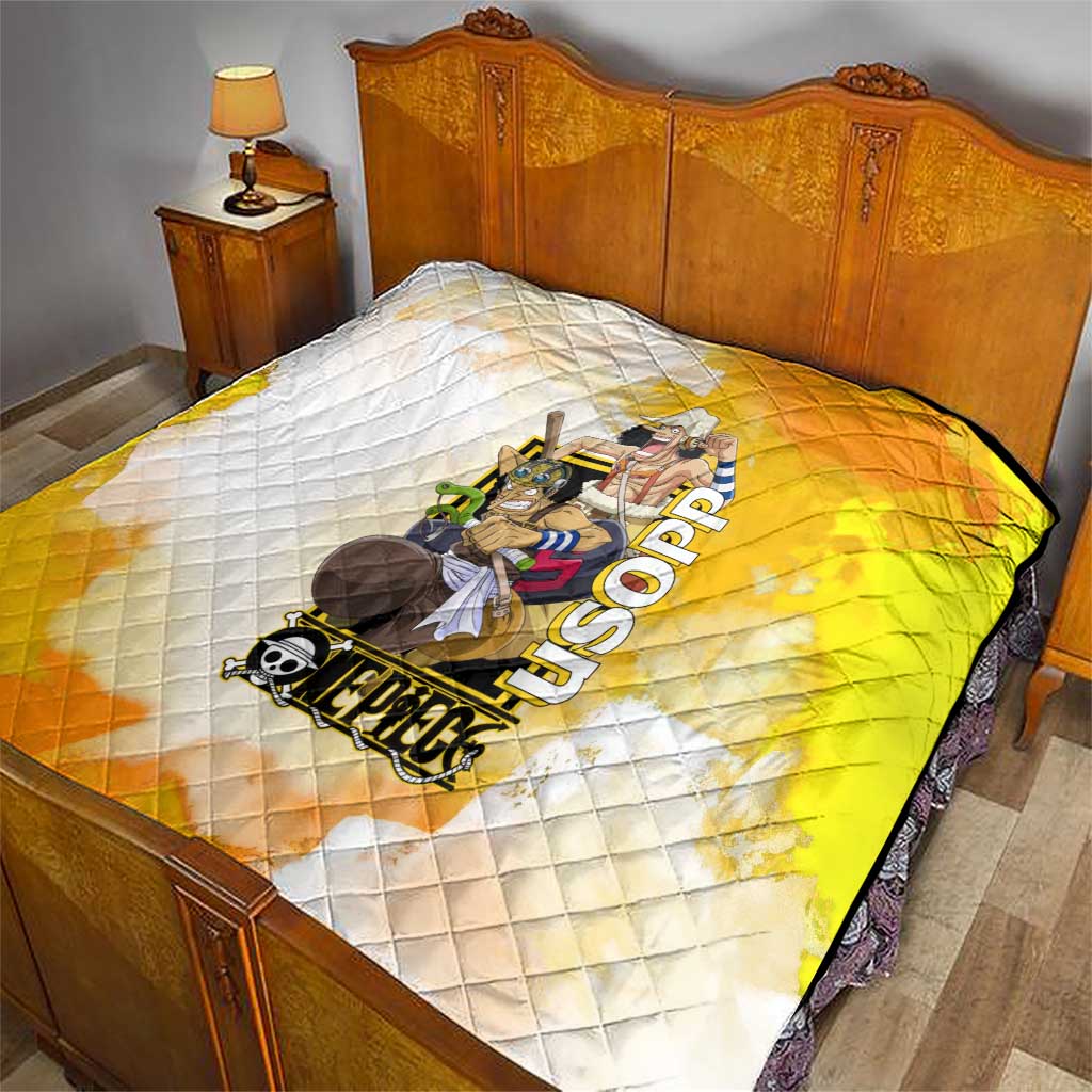 Usopp One Piece Yellow and White Theme Quilt with Sniper Pose and Sogeking Mask Design - The Mazicc