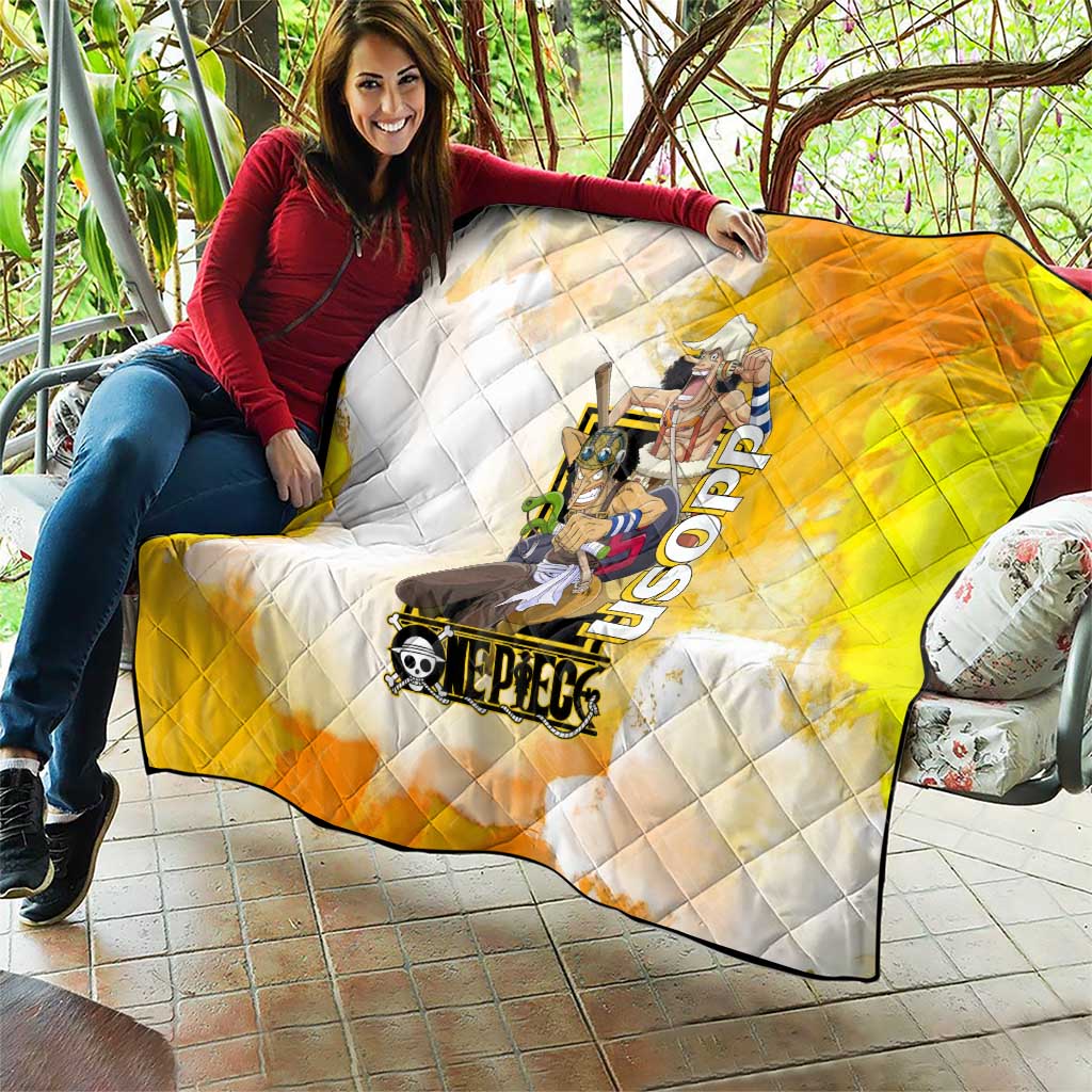 Usopp One Piece Yellow and White Theme Quilt with Sniper Pose and Sogeking Mask Design - The Mazicc