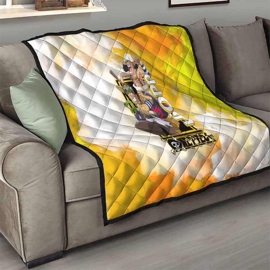 Usopp One Piece Yellow and White Theme Quilt with Sniper Pose and Sogeking Mask Design - The Mazicc