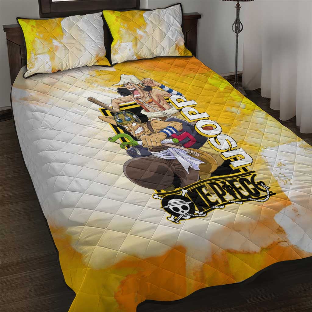 Usopp One Piece Yellow and White Theme Quilt Bed Set with Sniper Pose and Sogeking Mask Design - The Mazicc