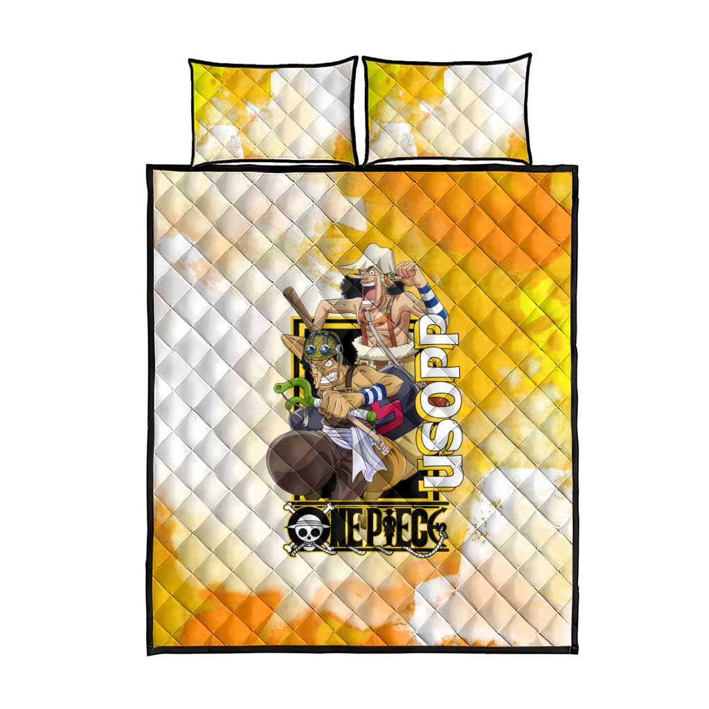 Usopp One Piece Yellow and White Theme Quilt Bed Set with Sniper Pose and Sogeking Mask Design - The Mazicc
