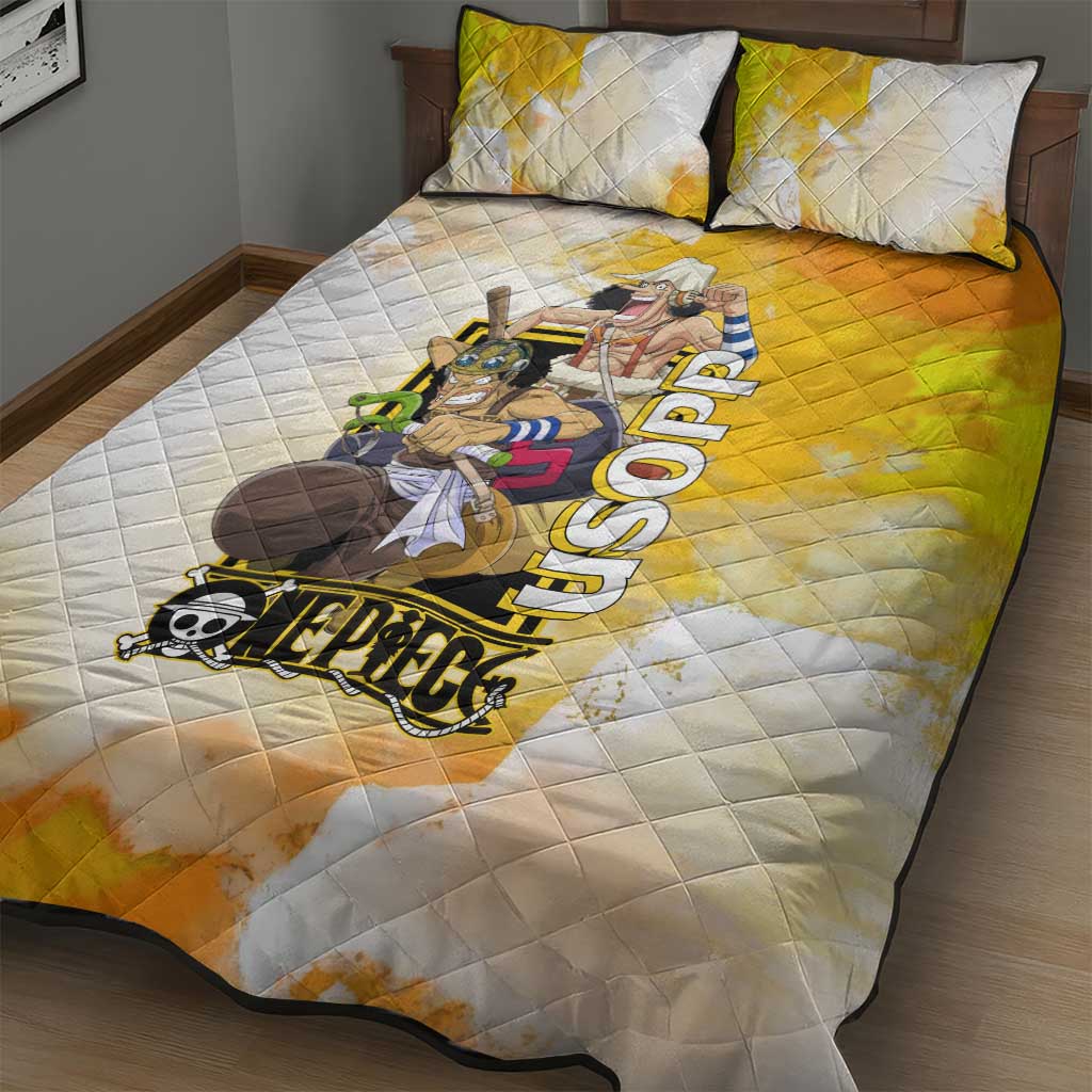 Usopp One Piece Yellow and White Theme Quilt Bed Set with Sniper Pose and Sogeking Mask Design - The Mazicc