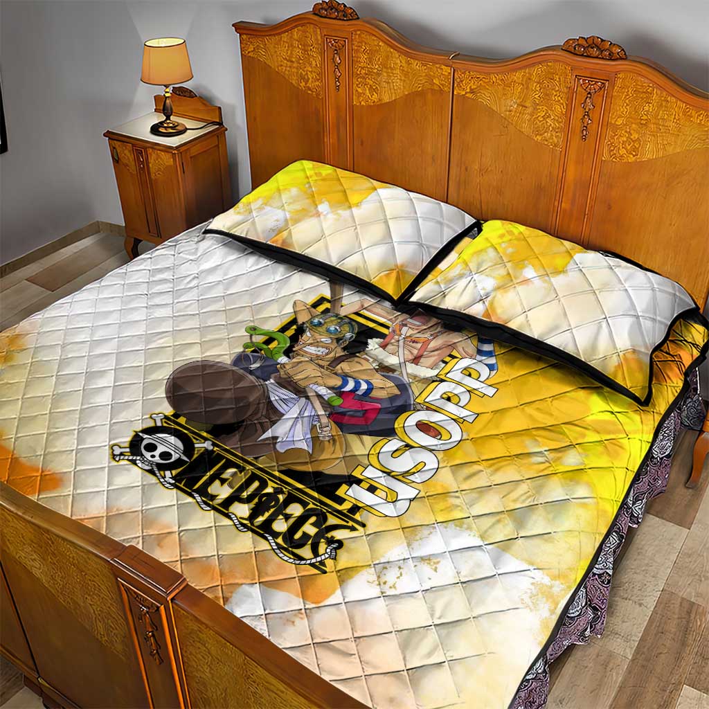 Usopp One Piece Yellow and White Theme Quilt Bed Set with Sniper Pose and Sogeking Mask Design - The Mazicc