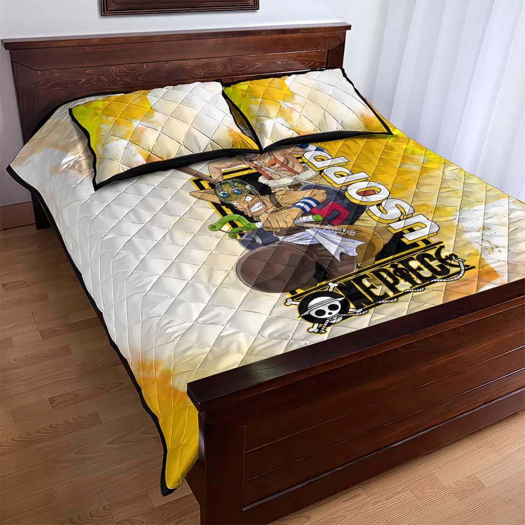 Usopp One Piece Yellow and White Theme Quilt Bed Set with Sniper Pose and Sogeking Mask Design - The Mazicc