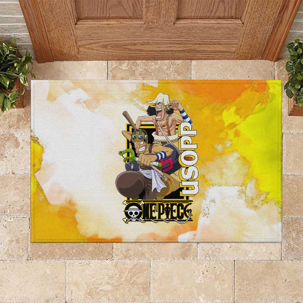 Usopp One Piece Yellow and White Theme Rubber Doormat with Sniper Pose and Sogeking Mask Design - The Mazicc