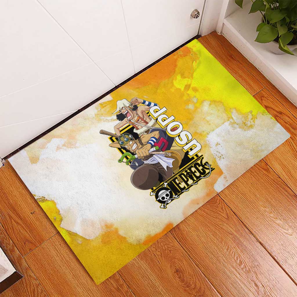 Usopp One Piece Yellow and White Theme Rubber Doormat with Sniper Pose and Sogeking Mask Design - The Mazicc