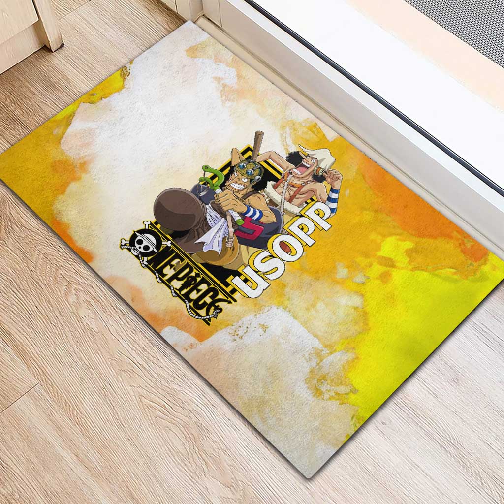 Usopp One Piece Yellow and White Theme Rubber Doormat with Sniper Pose and Sogeking Mask Design - The Mazicc