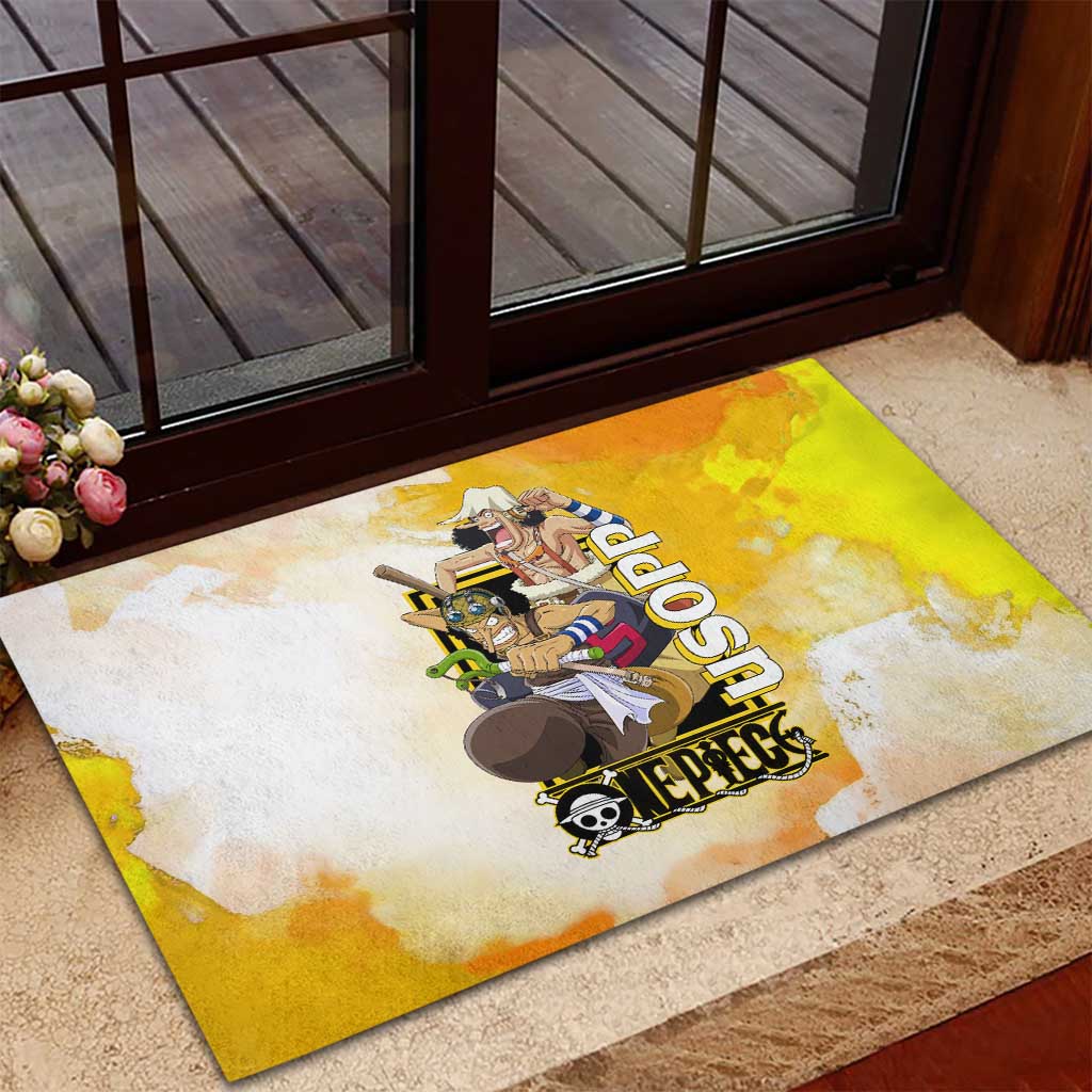 Usopp One Piece Yellow and White Theme Rubber Doormat with Sniper Pose and Sogeking Mask Design - The Mazicc