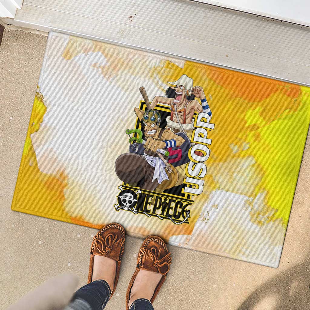 Usopp One Piece Yellow and White Theme Rubber Doormat with Sniper Pose and Sogeking Mask Design - The Mazicc