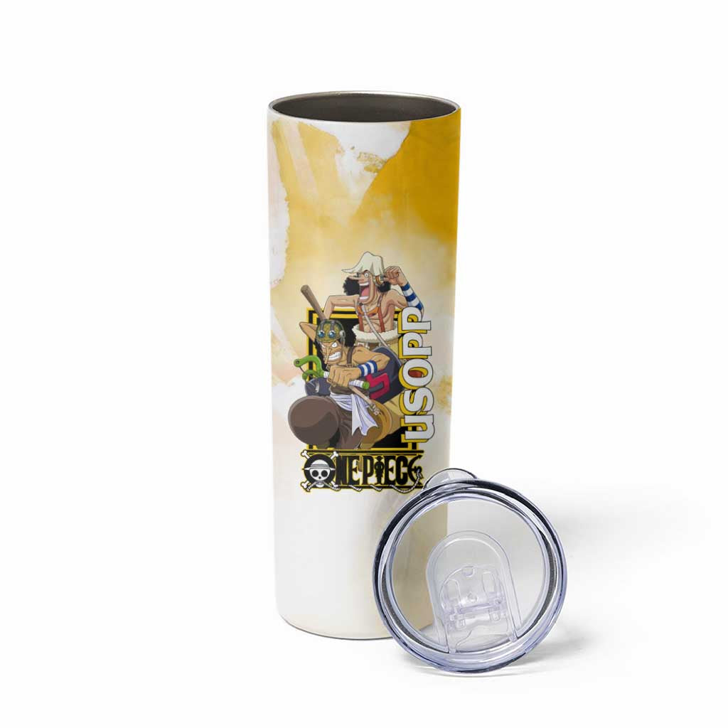 Usopp One Piece Yellow and White Theme Skinny Tumbler with Sniper Pose and Sogeking Mask Design - The Mazicc