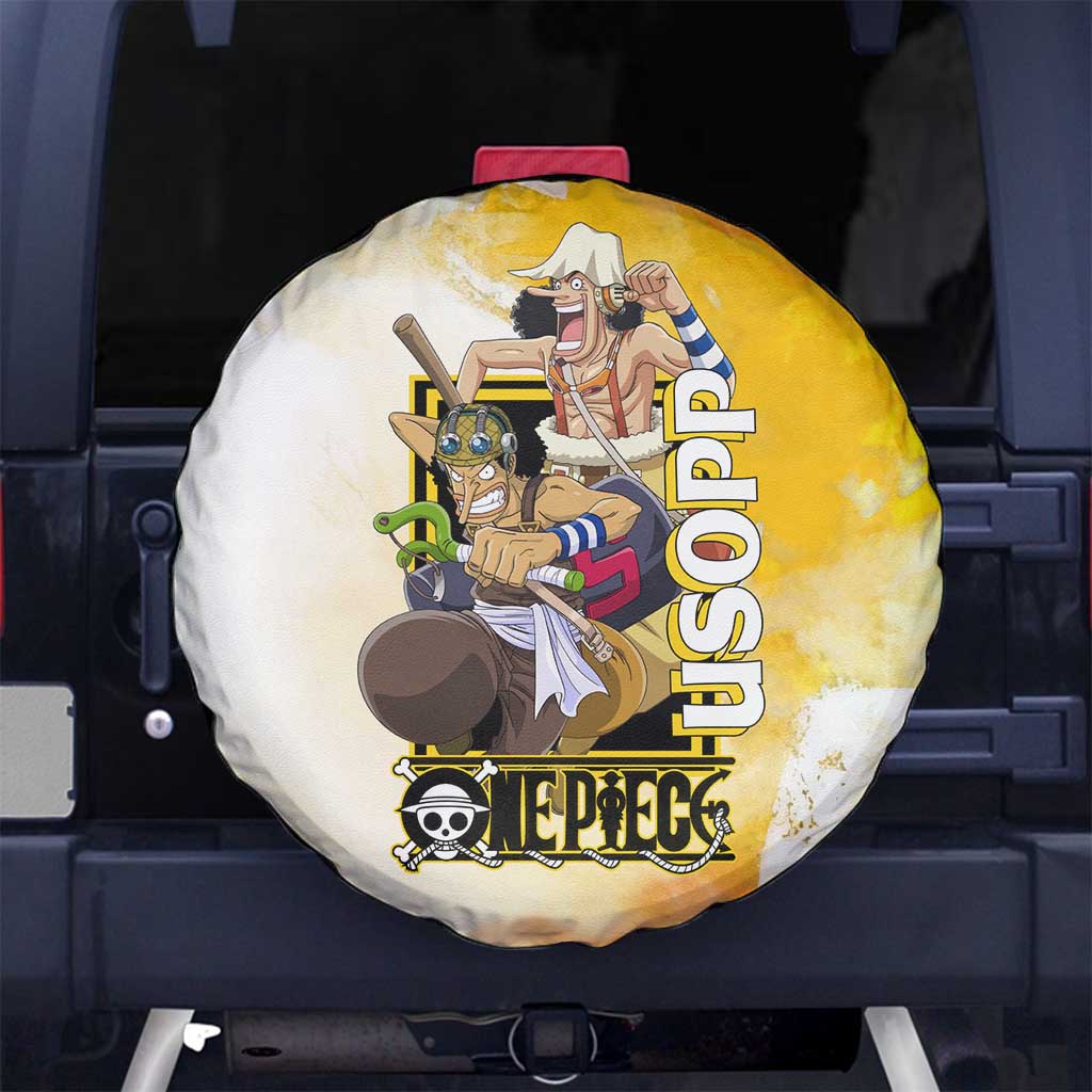 Usopp One Piece Yellow and White Theme Spare Tire Cover with Sniper Pose and Sogeking Mask Design - The Mazicc
