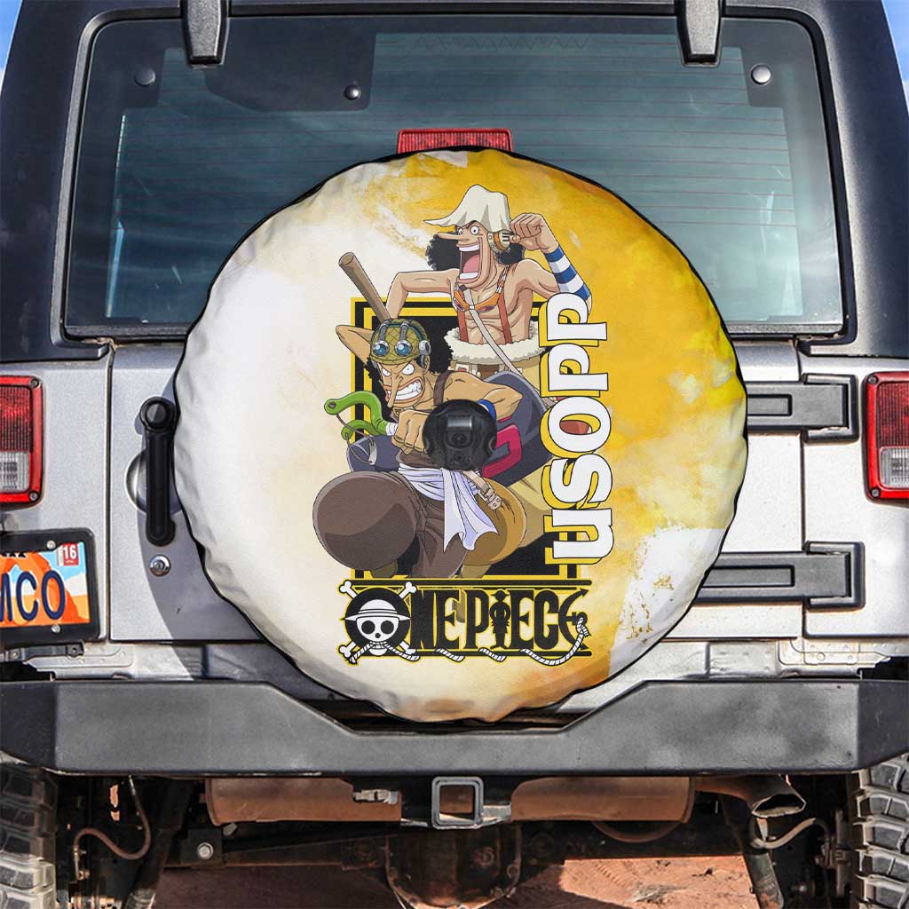 Usopp One Piece Yellow and White Theme Spare Tire Cover with Sniper Pose and Sogeking Mask Design - The Mazicc