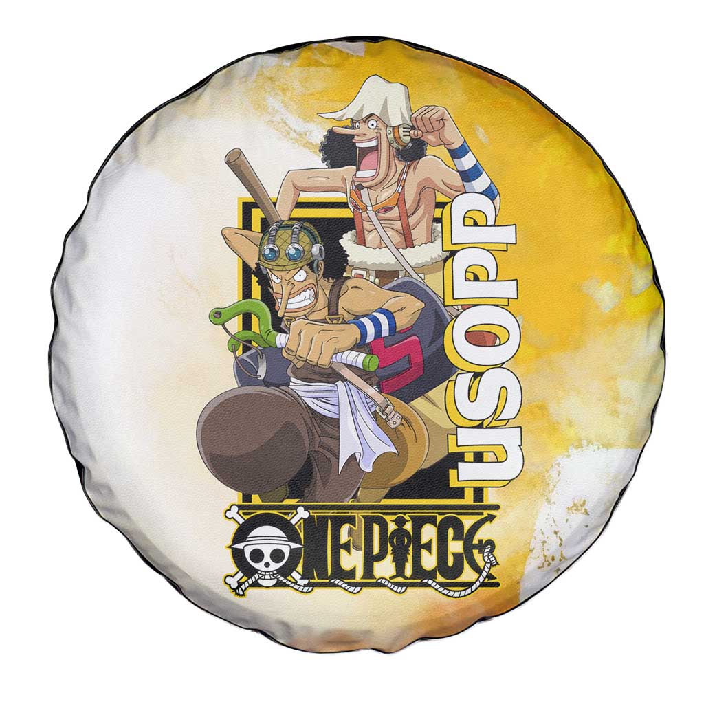 Usopp One Piece Yellow and White Theme Spare Tire Cover with Sniper Pose and Sogeking Mask Design - The Mazicc