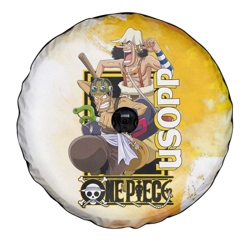 Usopp One Piece Yellow and White Theme Spare Tire Cover with Sniper Pose and Sogeking Mask Design - The Mazicc