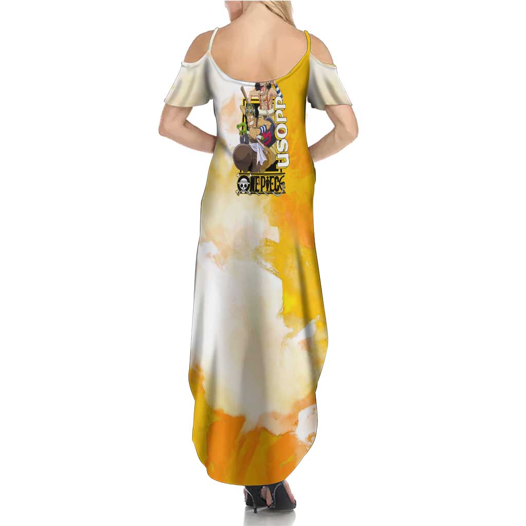 Usopp One Piece Yellow and White Theme Summer Maxi Dress with Sniper Pose and Sogeking Mask Design - The Mazicc