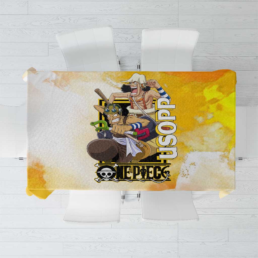 Usopp One Piece Yellow and White Theme Tablecloth with Sniper Pose and Sogeking Mask Design - The Mazicc