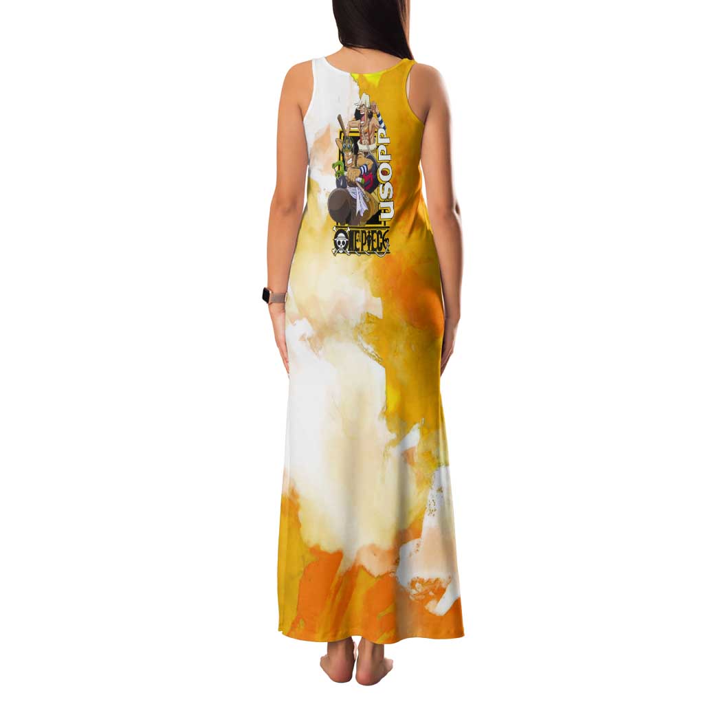 Usopp One Piece Yellow and White Theme Tank Maxi Dress with Sniper Pose and Sogeking Mask Design - The Mazicc
