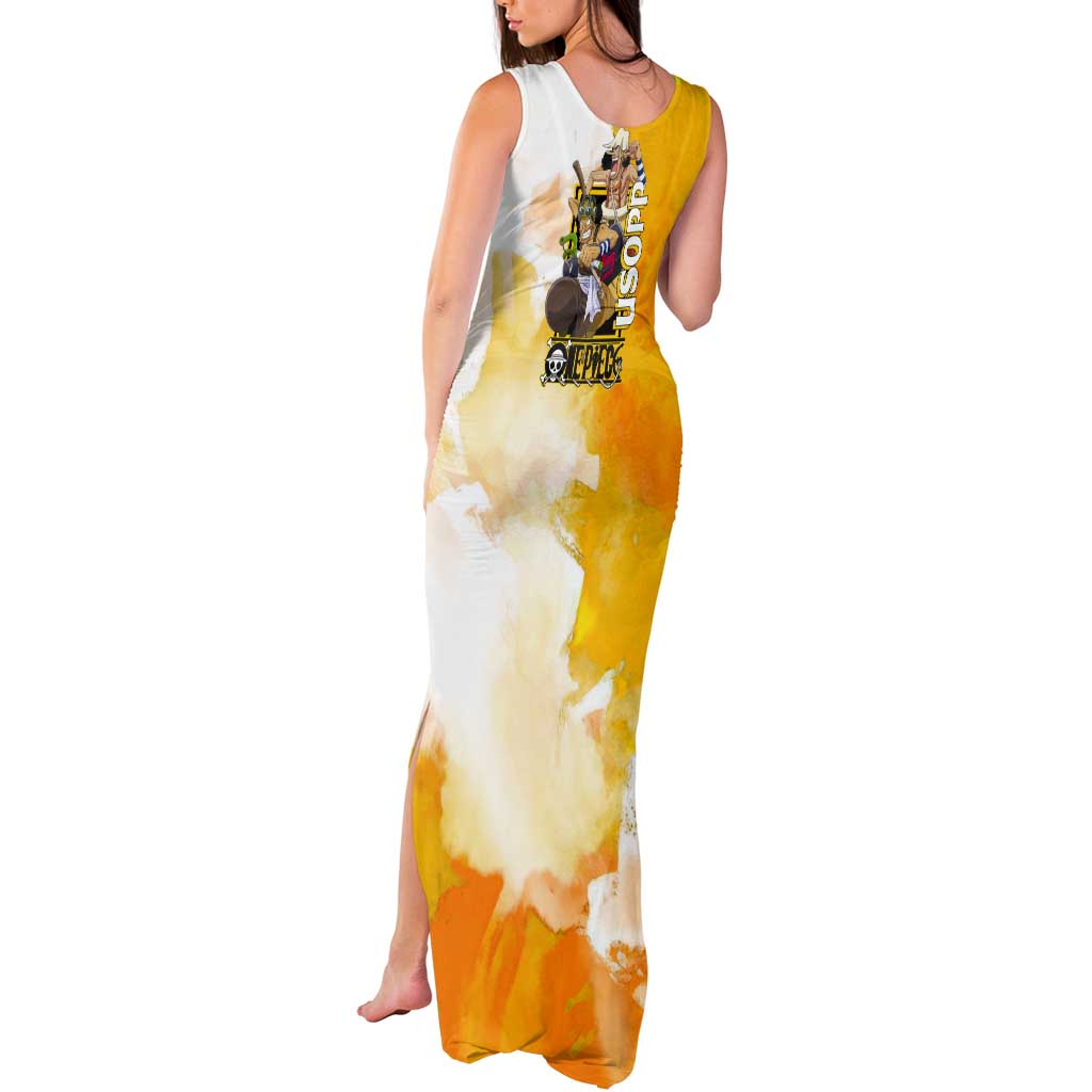 Usopp One Piece Yellow and White Theme Tank Maxi Dress with Sniper Pose and Sogeking Mask Design - The Mazicc