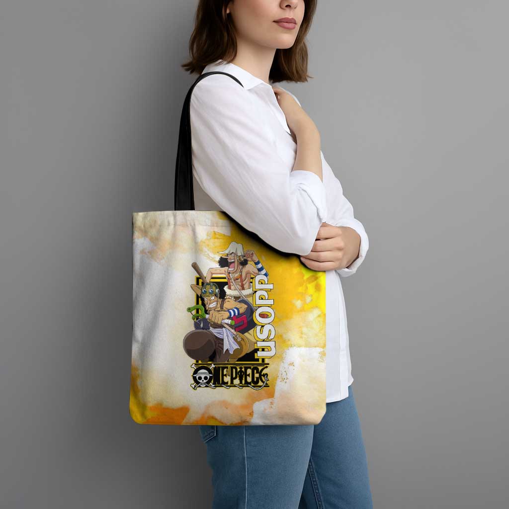 Usopp One Piece Yellow and White Theme Tote Bag with Sniper Pose and Sogeking Mask Design - The Mazicc