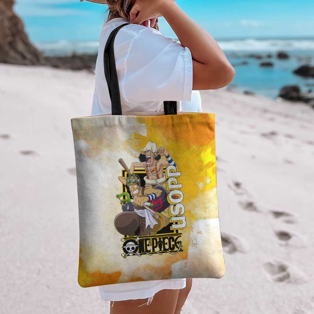 Usopp One Piece Yellow and White Theme Tote Bag with Sniper Pose and Sogeking Mask Design - The Mazicc