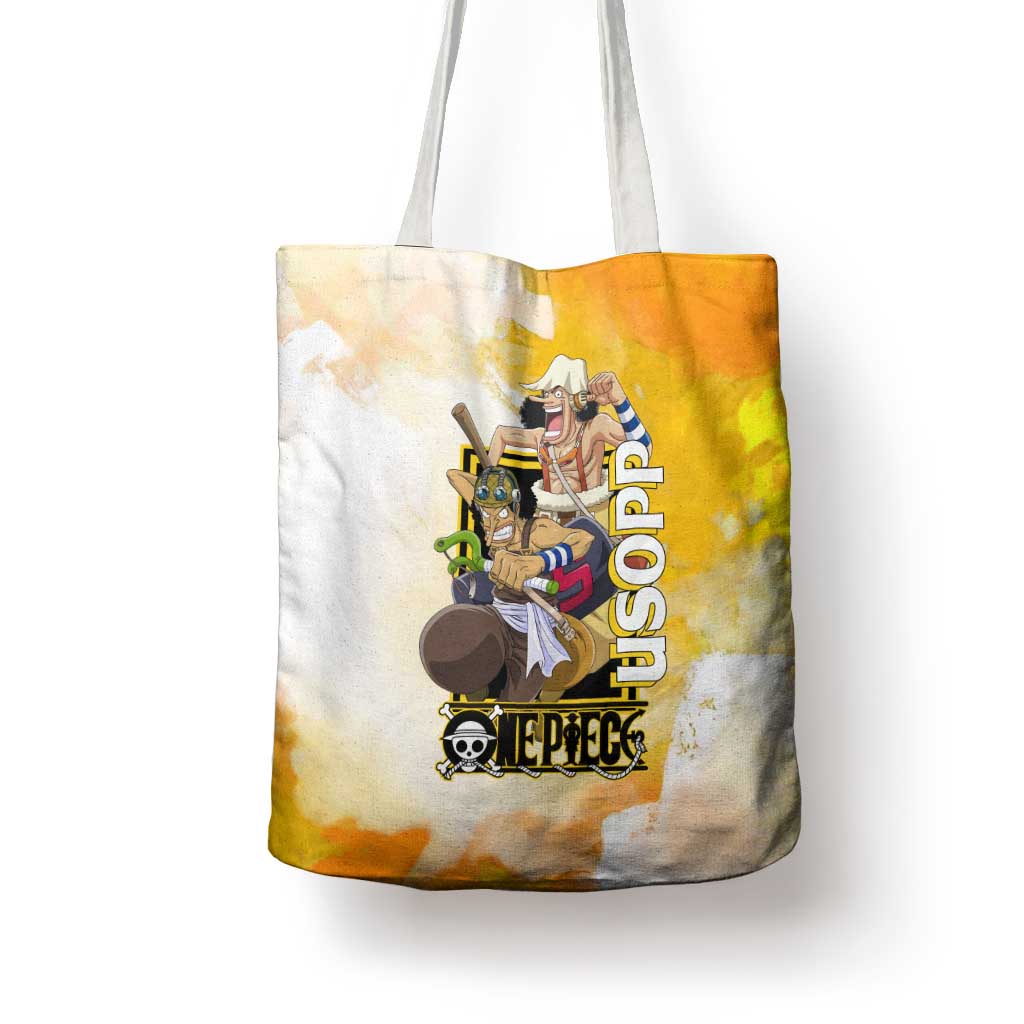 Usopp One Piece Yellow and White Theme Tote Bag with Sniper Pose and Sogeking Mask Design - The Mazicc