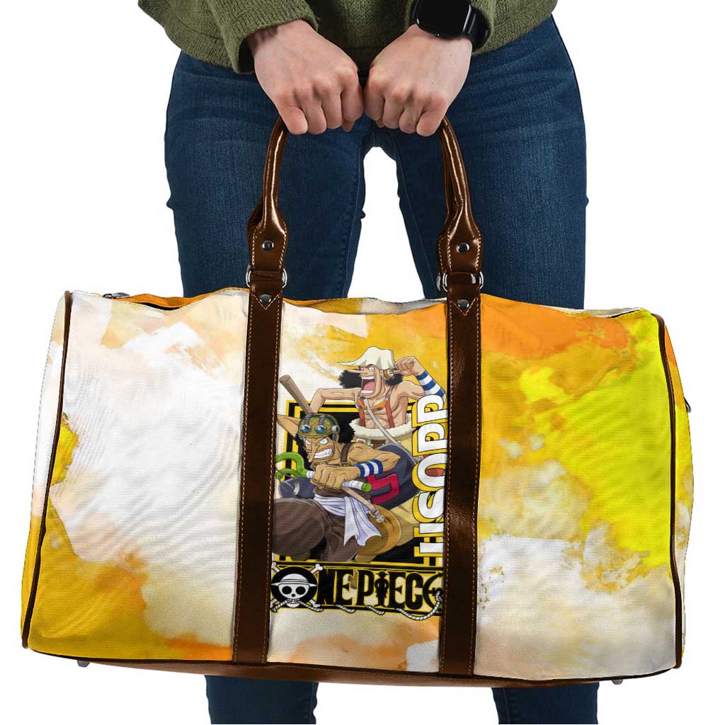 Usopp One Piece Yellow and White Theme Travel Bag with Sniper Pose and Sogeking Mask Design - The Mazicc