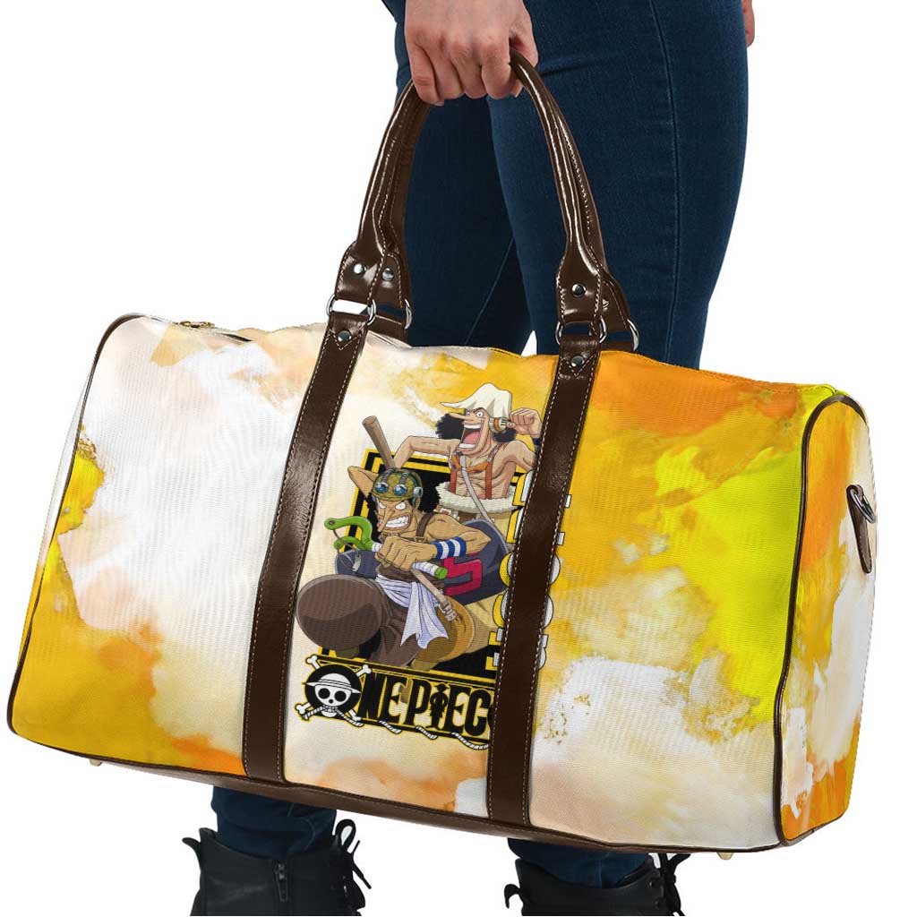 Usopp One Piece Yellow and White Theme Travel Bag with Sniper Pose and Sogeking Mask Design - The Mazicc