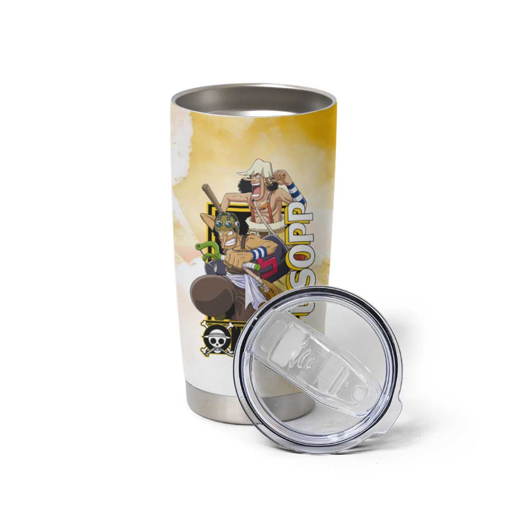 Usopp One Piece Yellow and White Theme Tumbler Cup with Sniper Pose and Sogeking Mask Design - The Mazicc