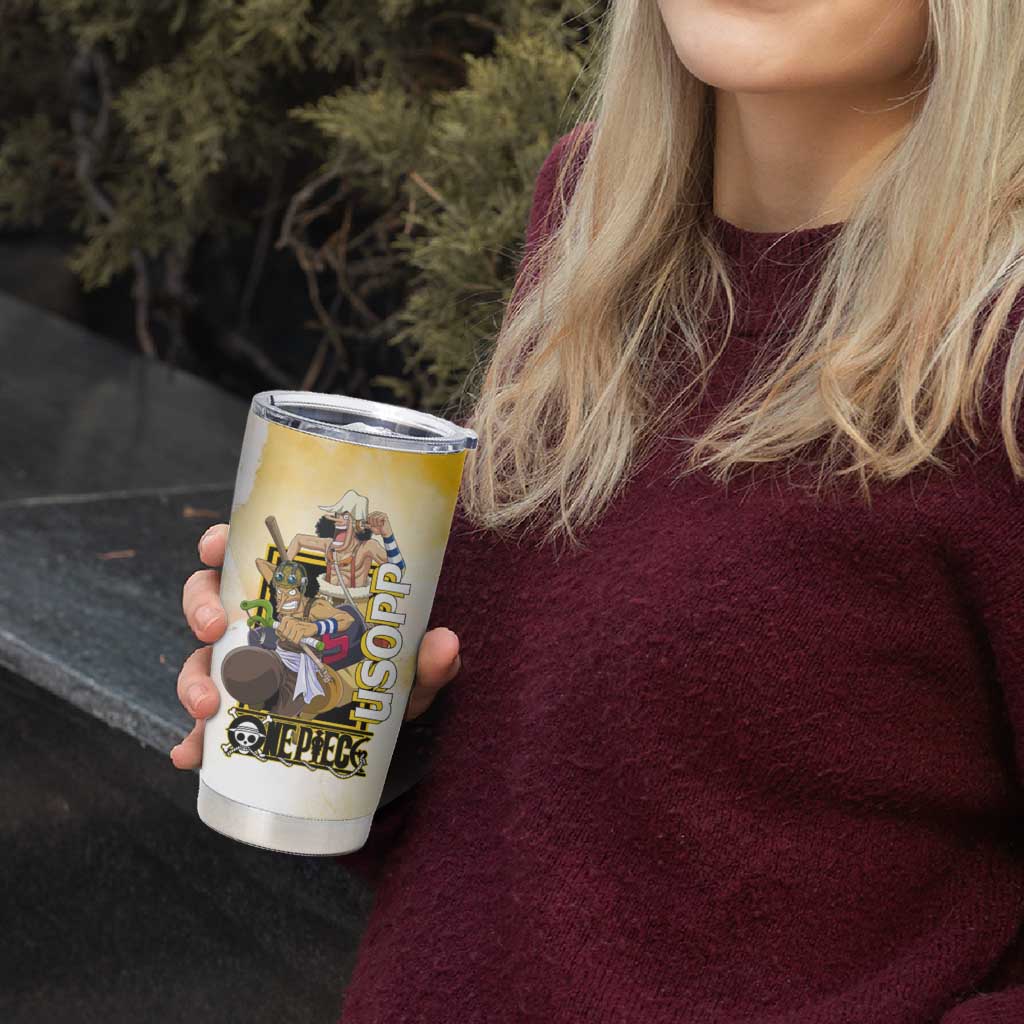 Usopp One Piece Yellow and White Theme Tumbler Cup with Sniper Pose and Sogeking Mask Design - The Mazicc