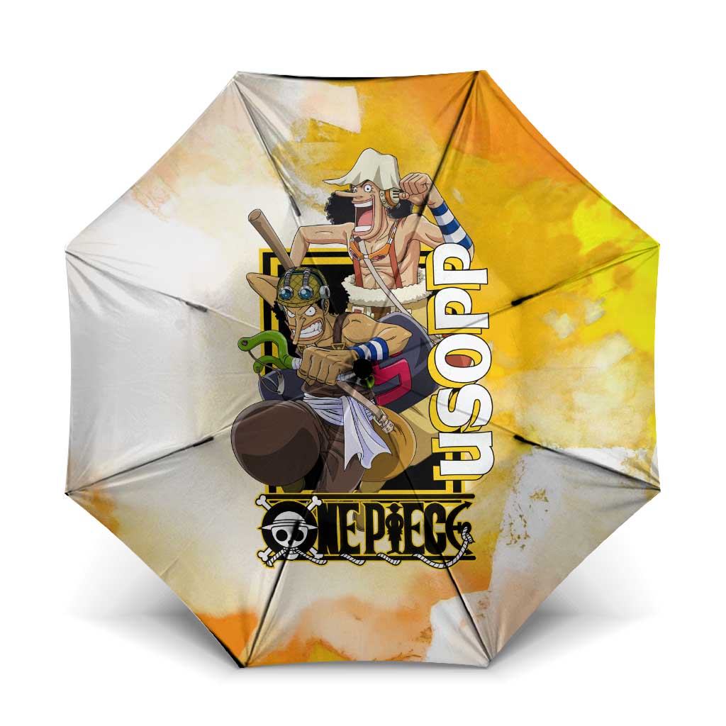 Usopp One Piece Yellow and White Theme Umbrella with Sniper Pose and Sogeking Mask Design - The Mazicc