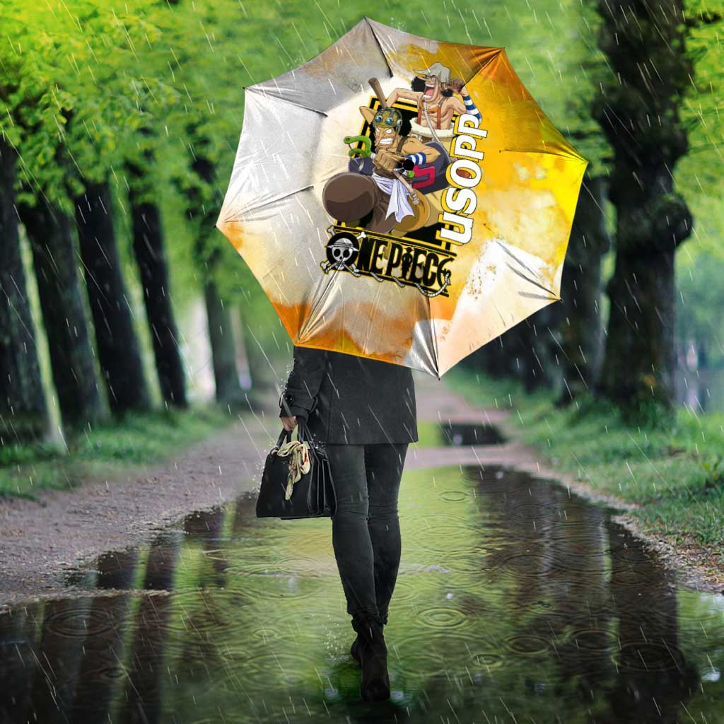 Usopp One Piece Yellow and White Theme Umbrella with Sniper Pose and Sogeking Mask Design - The Mazicc