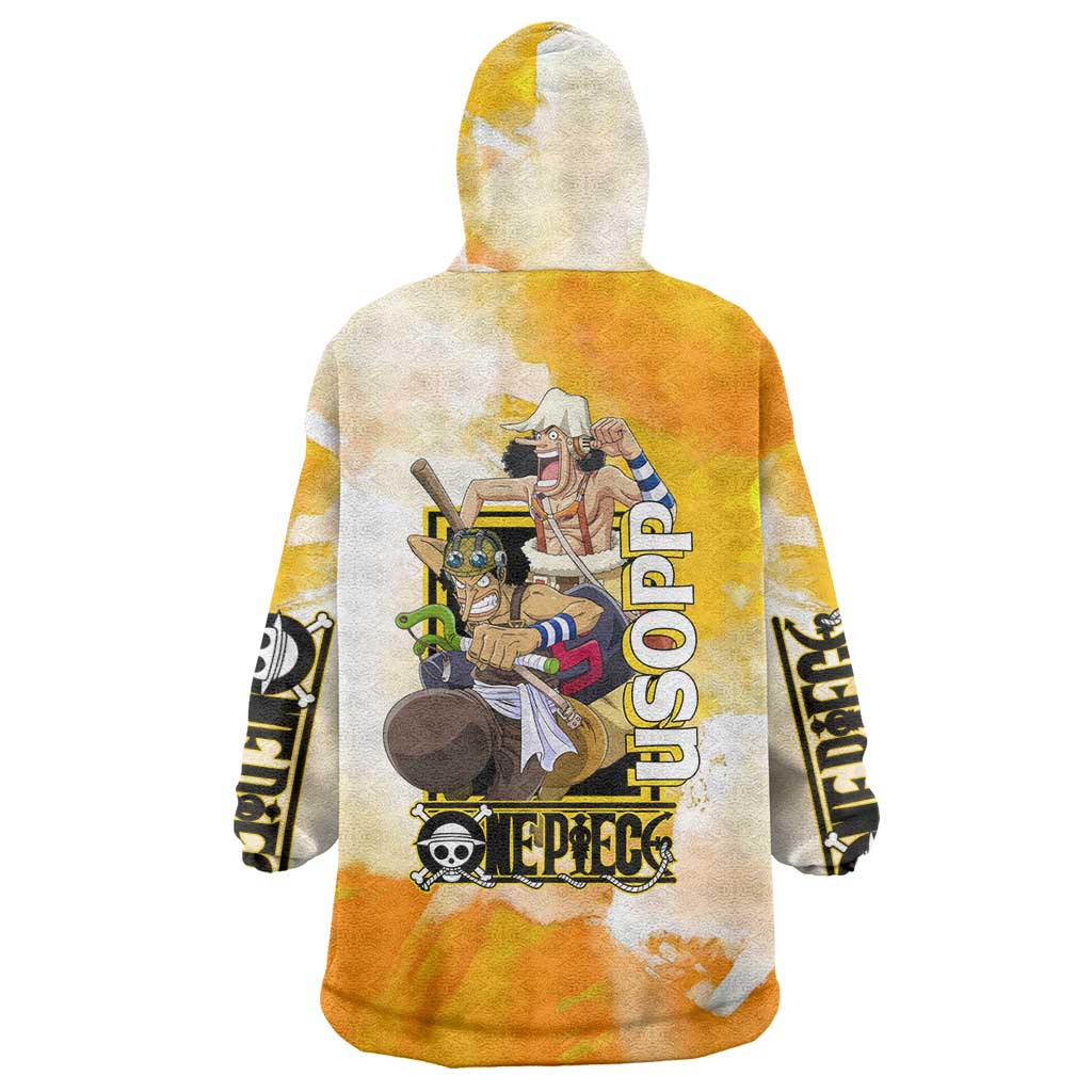 Usopp One Piece Yellow and White Theme Wearable Blanket Hoodie with Sniper Pose and Sogeking Mask Design - The Mazicc