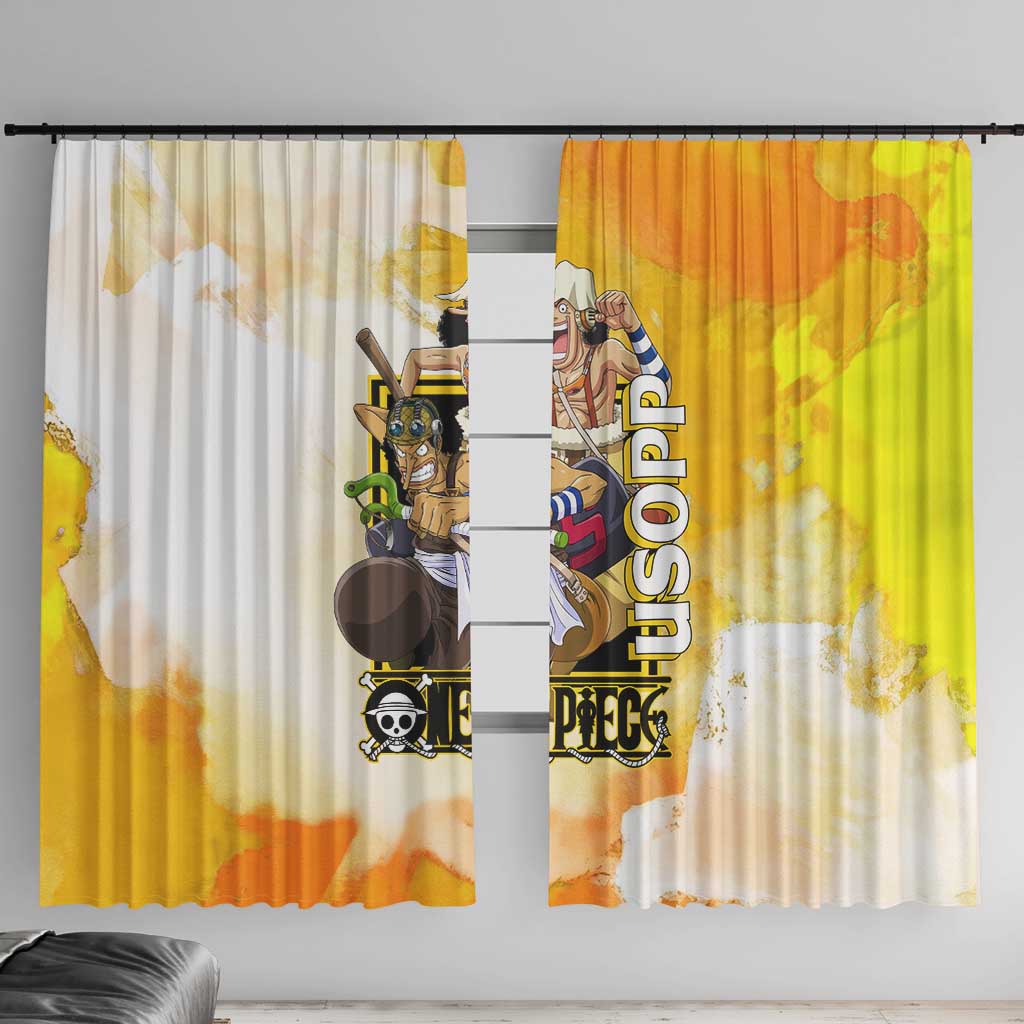 Usopp One Piece Yellow and White Theme Window Curtain with Sniper Pose and Sogeking Mask Design - The Mazicc