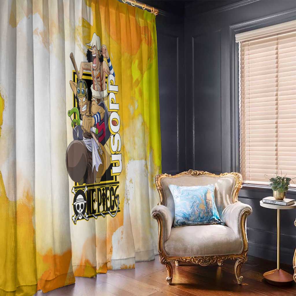 Usopp One Piece Yellow and White Theme Window Curtain with Sniper Pose and Sogeking Mask Design - The Mazicc