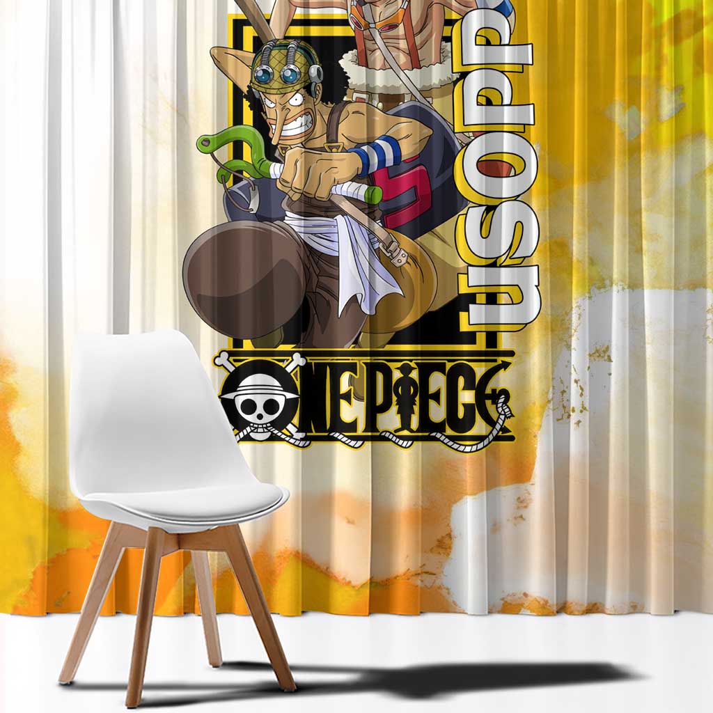 Usopp One Piece Yellow and White Theme Window Curtain with Sniper Pose and Sogeking Mask Design - The Mazicc