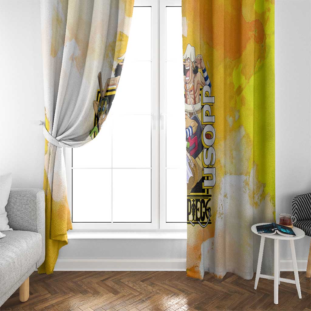 Usopp One Piece Yellow and White Theme Window Curtain with Sniper Pose and Sogeking Mask Design - The Mazicc