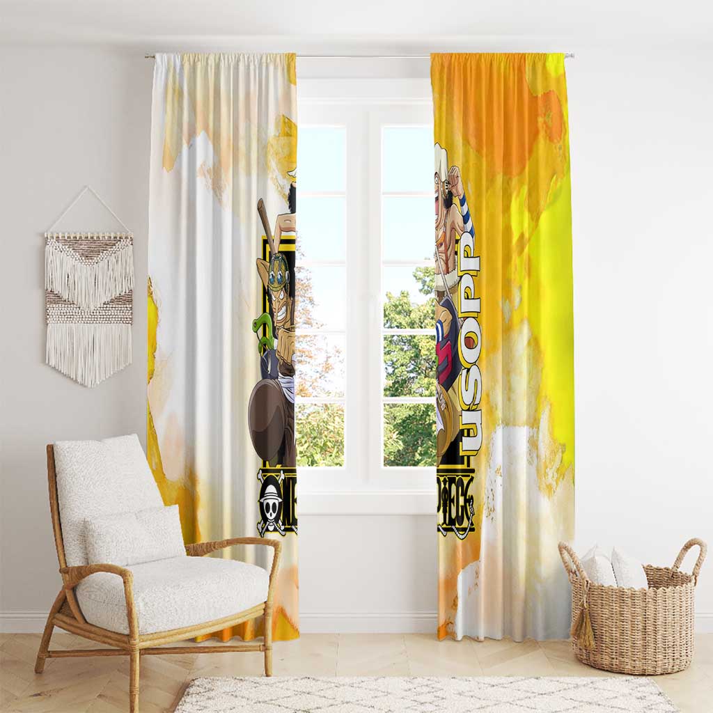 Usopp One Piece Yellow and White Theme Window Curtain with Sniper Pose and Sogeking Mask Design - The Mazicc