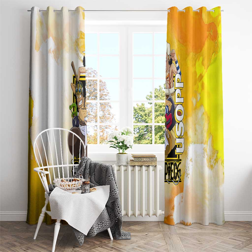 Usopp One Piece Yellow and White Theme Window Curtain with Sniper Pose and Sogeking Mask Design - The Mazicc