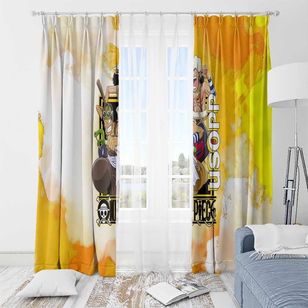 Usopp One Piece Yellow and White Theme Window Curtain with Sniper Pose and Sogeking Mask Design - The Mazicc