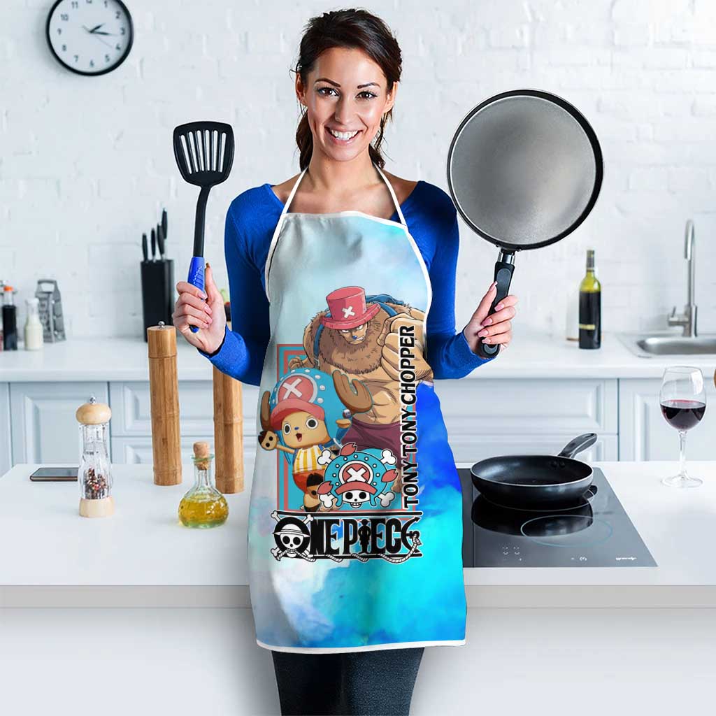 Tony Tony Chopper One Piece Blue Theme Apron with Cute Reindeer Design and Transformation Forms - The Mazicc