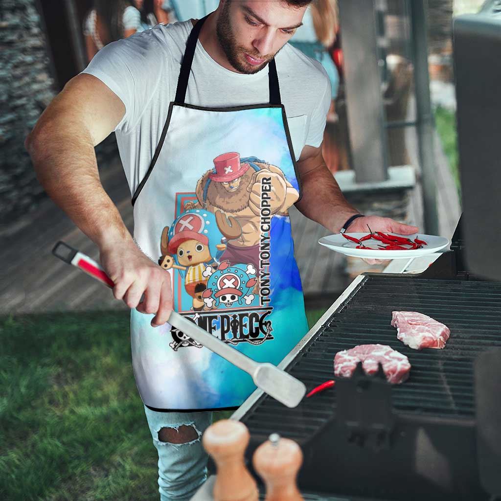 Tony Tony Chopper One Piece Blue Theme Apron with Cute Reindeer Design and Transformation Forms - The Mazicc