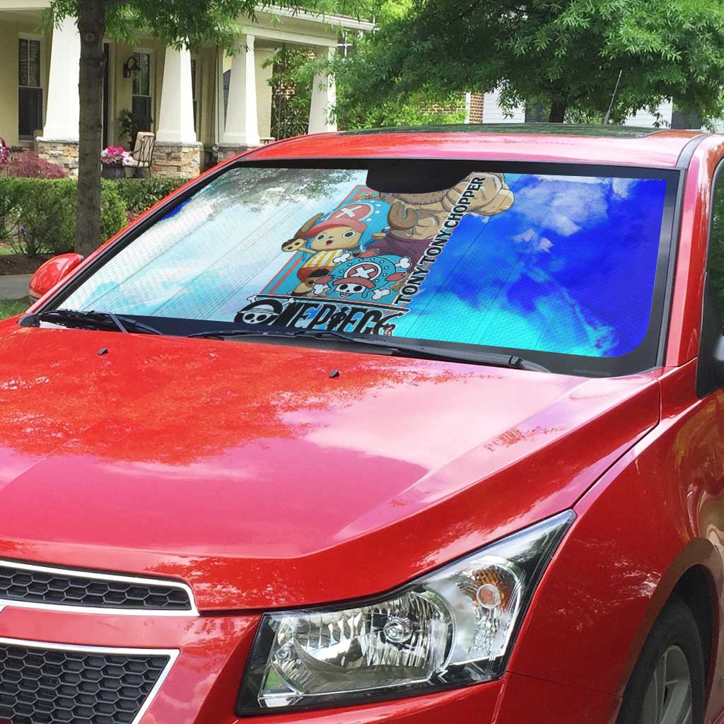 Tony Tony Chopper One Piece Blue Theme Auto Sun Shade with Cute Reindeer Design and Transformation Forms - The Mazicc