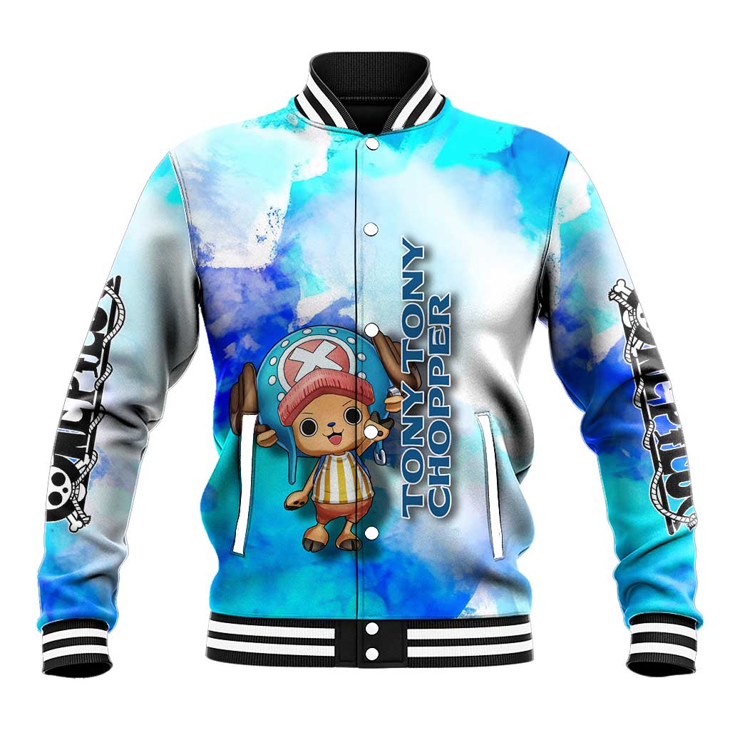 Tony Tony Chopper One Piece Blue Theme Baseball Jacket with Cute Reindeer Design and Transformation Forms - The Mazicc